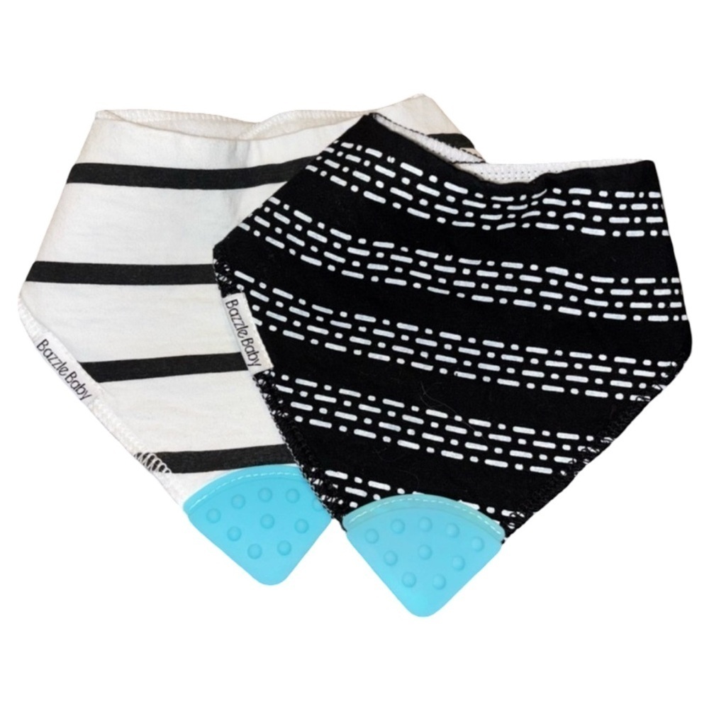 Baby Bazzle Black and White Sensory Teething Bib Set with teething chew feature